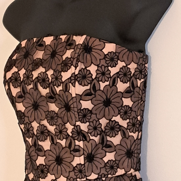 Mark Shale Strapless Black & Brown Organza Lace Overlay Lined Dress Misses 8 - Picture 4 of 9